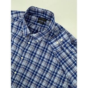 Lauren Ralph Lauren Shirt Mens 2XL Black Label Blue‎ Plaid Stretch Fabric Dress
